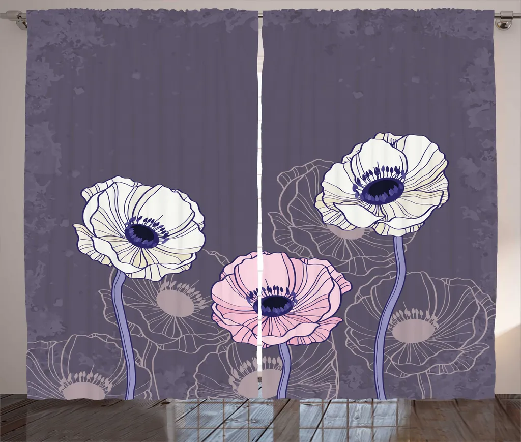 Rideaux de Salon Universels Motif Prairie à Fleurs 280 x 225 cm Deco