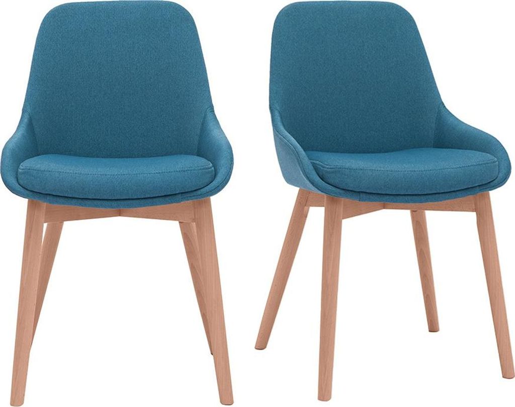 Miliboo - Skandinavische Stühle mit entenblauem Stoff und massivem Buchenholz (2er-Set) HOLO