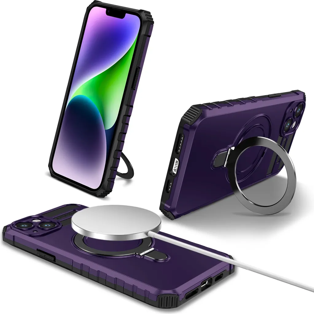 Custodia iPhone 15 Plus MagSafe Viola con Anello Supporto Antiurto