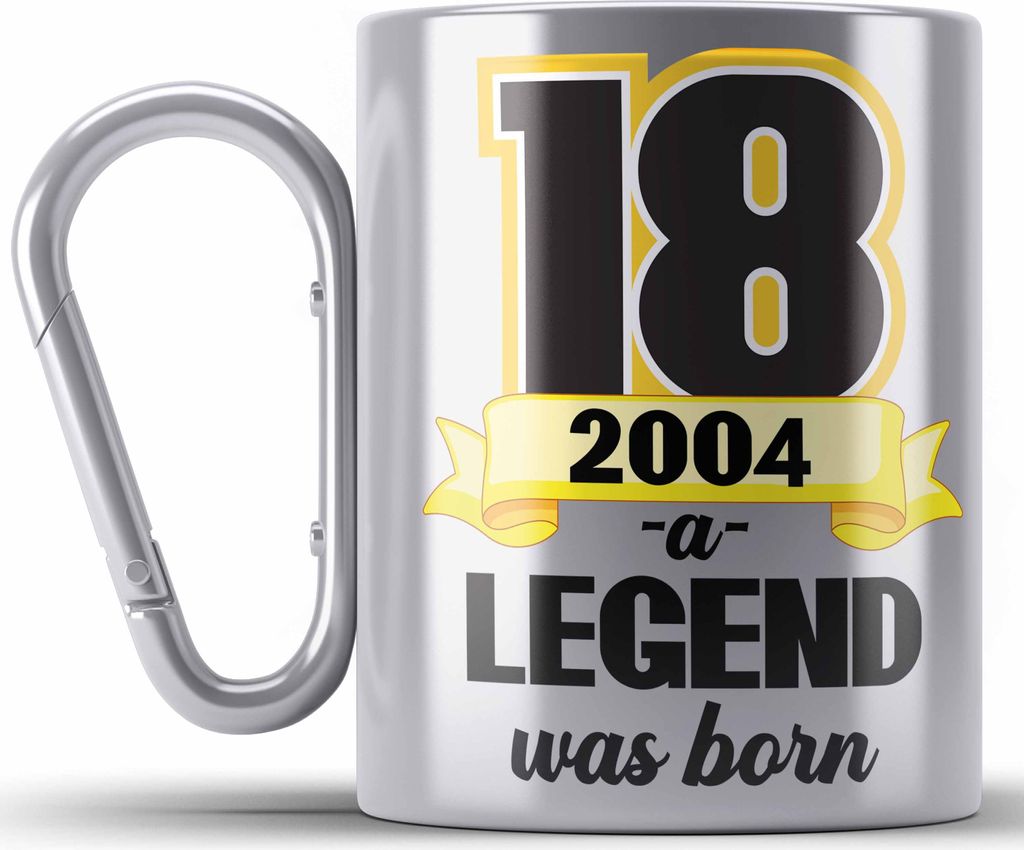 Trendation - 18. Geburtstag Edelstahl Tasse Karabiner Geschenk Mädchen Jungen Geschenkidee Lustig Spruch 18 Geschenke Geschenkideen zum 18 Bday 18...