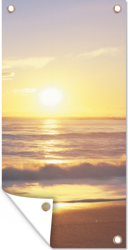 MuchoWow 30x60 cm Outdoor-Poster Gartendeko Sichtschutz Garten Poster für den Garten Sonnenuntergang - Strand - Brücke