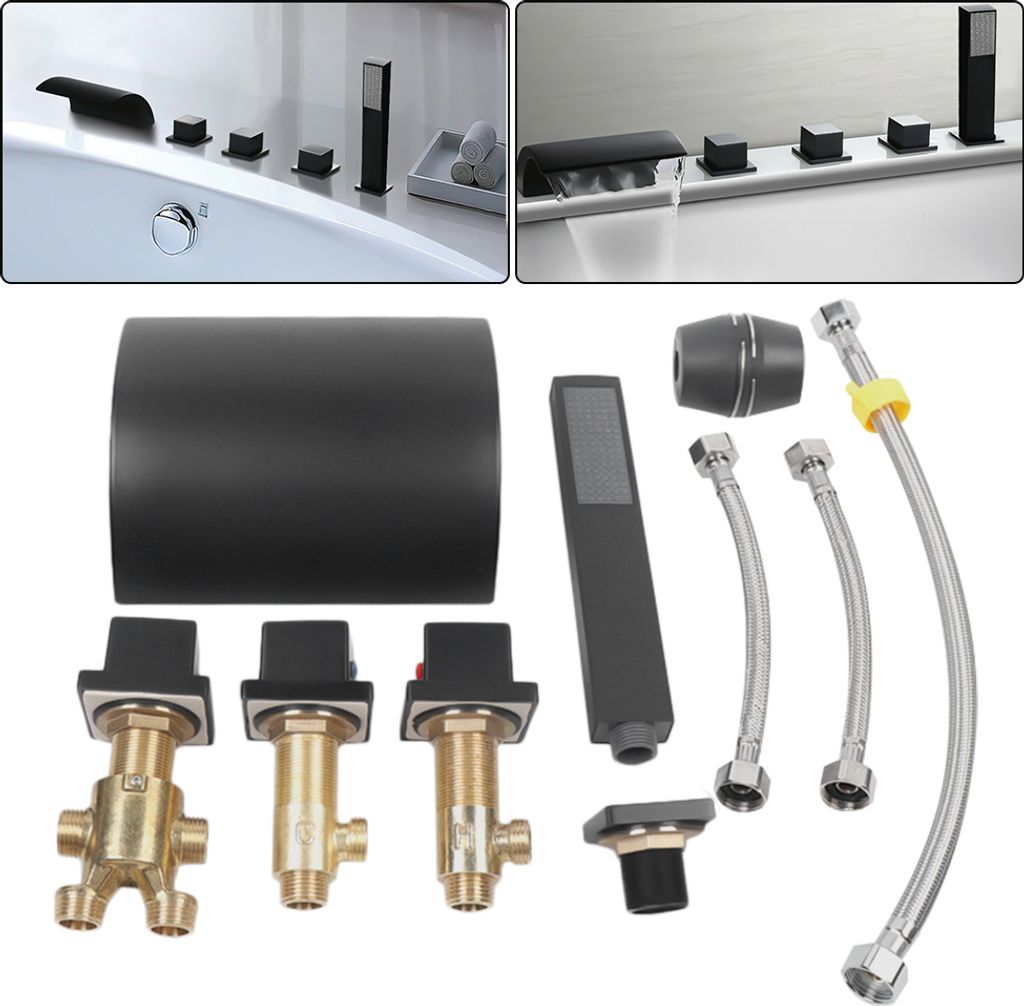 5 Loch Wannenrandarmatur Badewannenarmatur Badwanne Armatur Handbrause Wasserfall Badewannen Wannenrand Messing Wasserhahn Regendusche Duschset