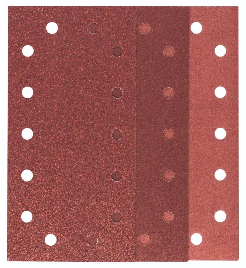 Bosch Schleifblatt-Set für Schwingschleifer K=60/120/180, 115x230 mm, 14 Loch, 10-tlg.