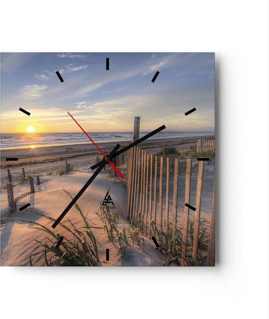 Wanduhr - Quadrat - Glasuhr - Westen Sonne Düne - 40x40cm - Schleichendes Uhrwerk - Lautlos - zum Aufhängen bereit - Dekoration Modern - Wanddeko...
