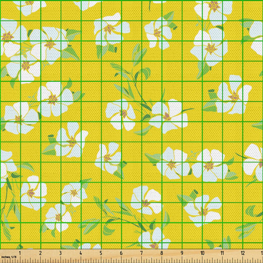 ABAKUHAUS Blumen Gewebe als Meterware, Illustration der wild lebender Tiere Garten Wiese Sommer-Blumen mit Blättern, 10 M (148 x 1000 cm), Pale Er...