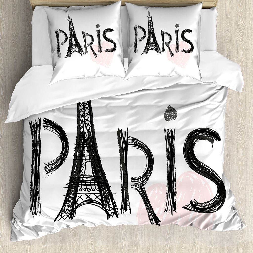 ABAKUHAUS Eiffelturm Bettbezug Set für Einzelbetten, Pastellton Herz, Milbensicher Allergiker geeignet mit Kissenbezug, 200 cm x 200 cm - 80 x 80 ...