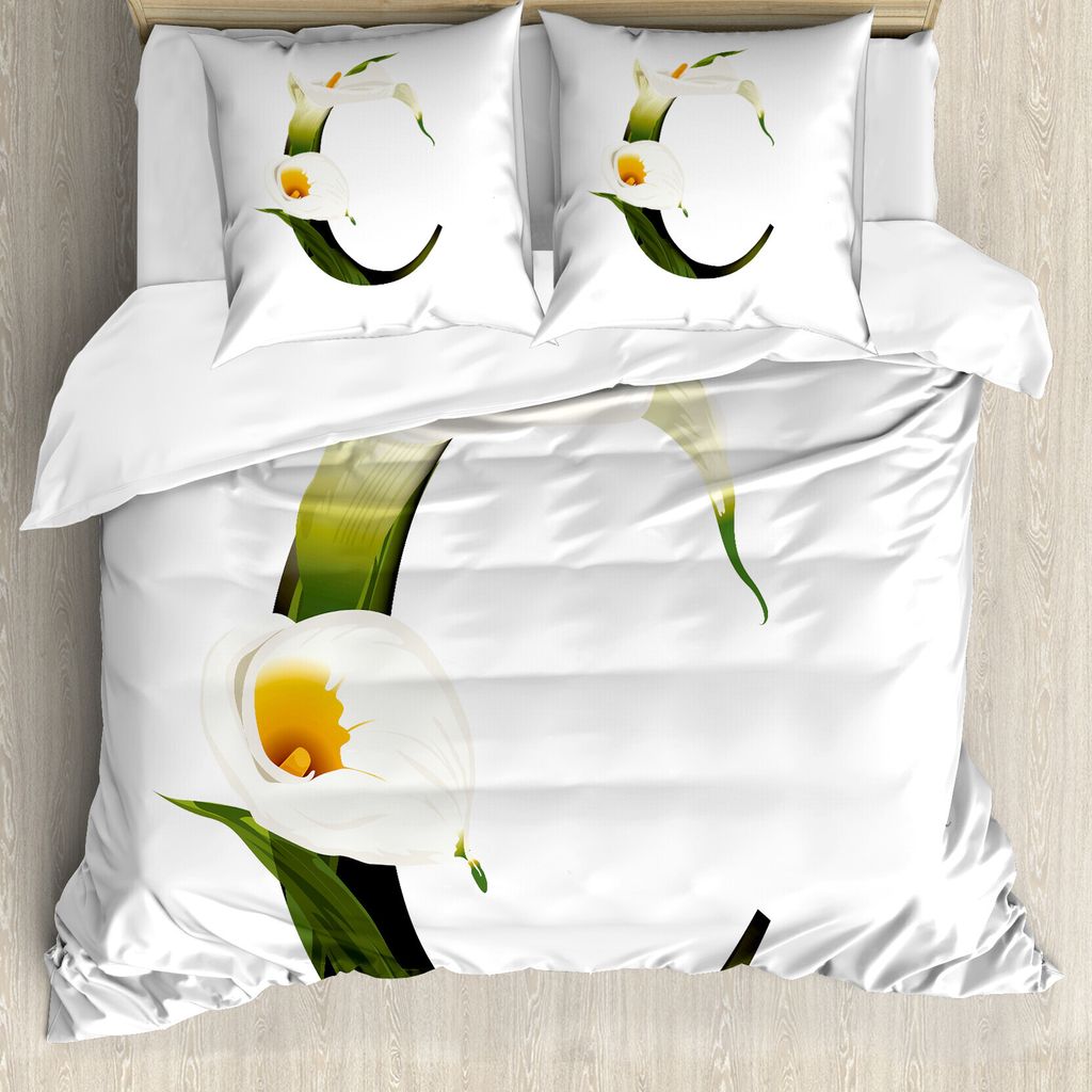 ABAKUHAUS Buchstabe C Bettbezug, Calla Lilly Blume, Milbensicher Allergiker geeignet mit Kissenbezügen, 155 cm x 220 cm - 80 x 80 cm, Grün Pale O...