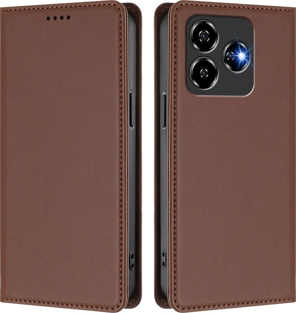 Handyhülle für ZTE Blade V60 Vita/V60 Design/Axon 60 Lite, Kunstleder Klapphülle Stoßfeste Magnetische Hülle mit Ständer Braun