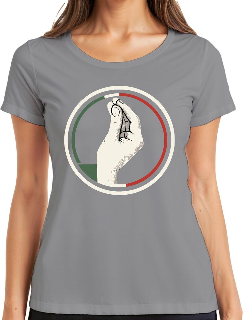 Italienische Handgeste Chefskuss Italien Flagge Retro Pizza Pasta Damen T-Shirt, Grau, S