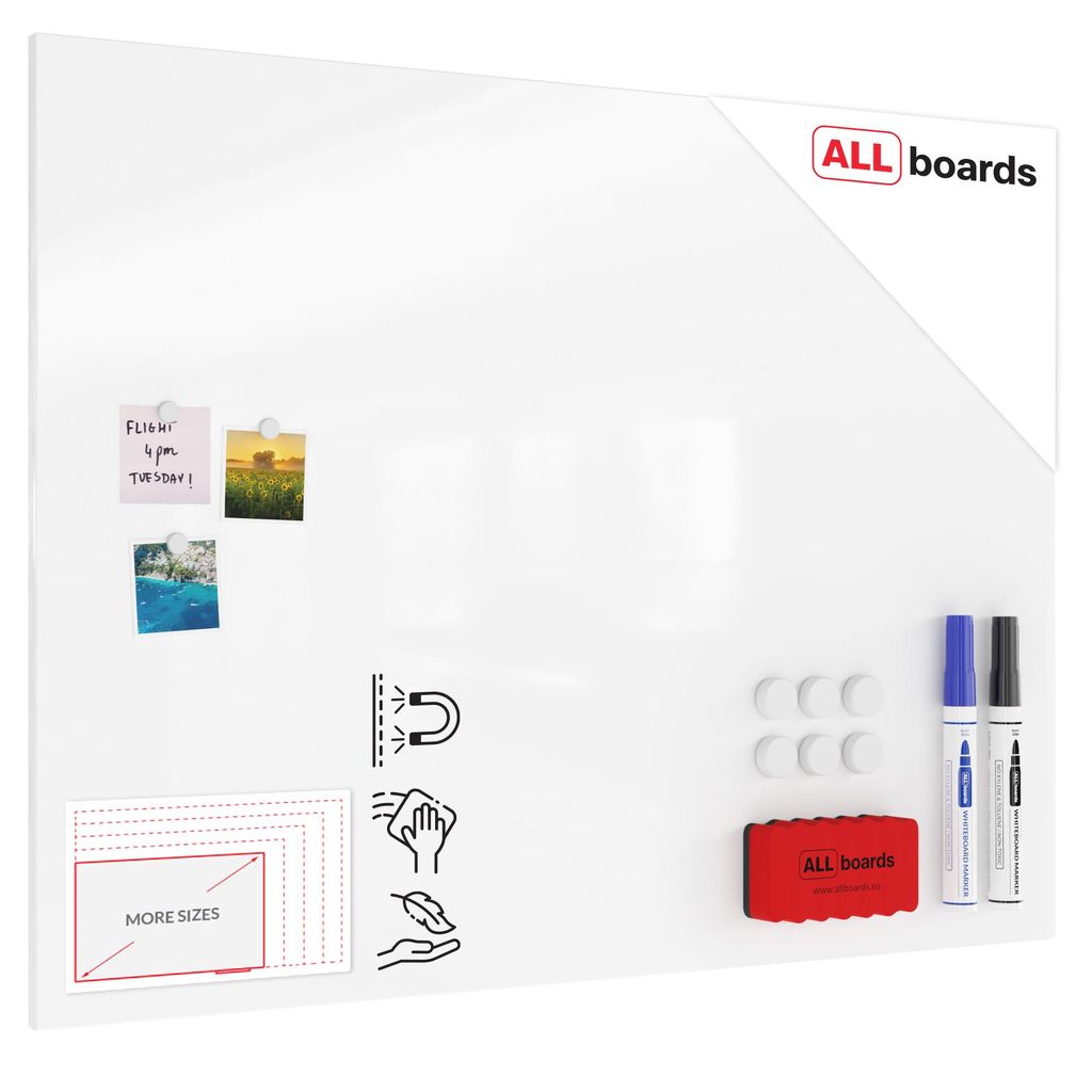 Metallische Magnettafel Rahmenlos WEIß CLASSIC WHITE 120x90cm MetalBoards Memoboard für jede Art von Magneten Magnetpinnwand + 4 Marker, 10 Magne...