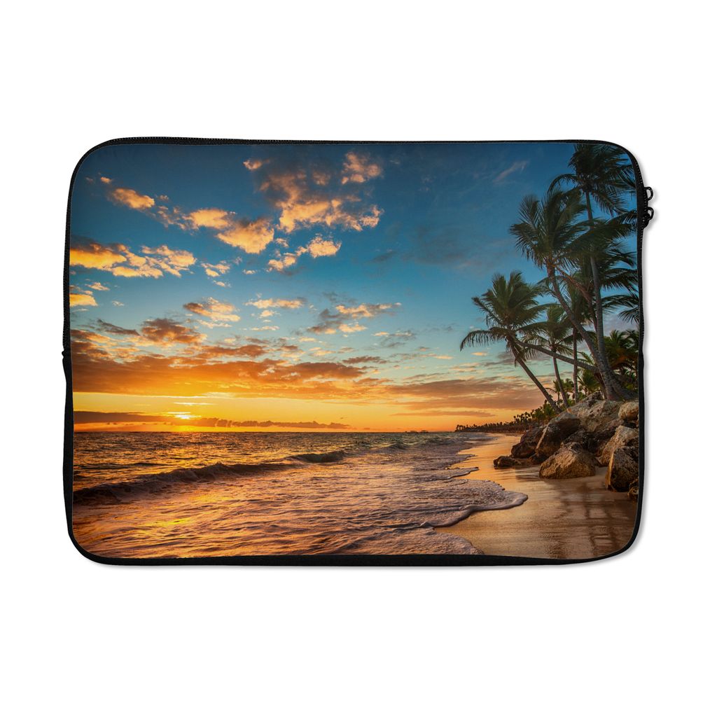 MuchoWow Laptop Hülle 13 Zoll Strand - Sonnenuntergang - Meer - Palme Laptoptasche - Laptophülle - Sleeve - Rundumschutz