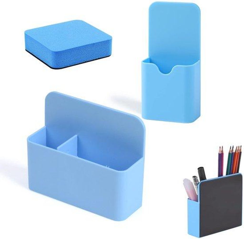 Magnetische 2-pack pennenhouder, magnetische opbergdoos met whiteboardspons, 2 maten, voor kantoor en school