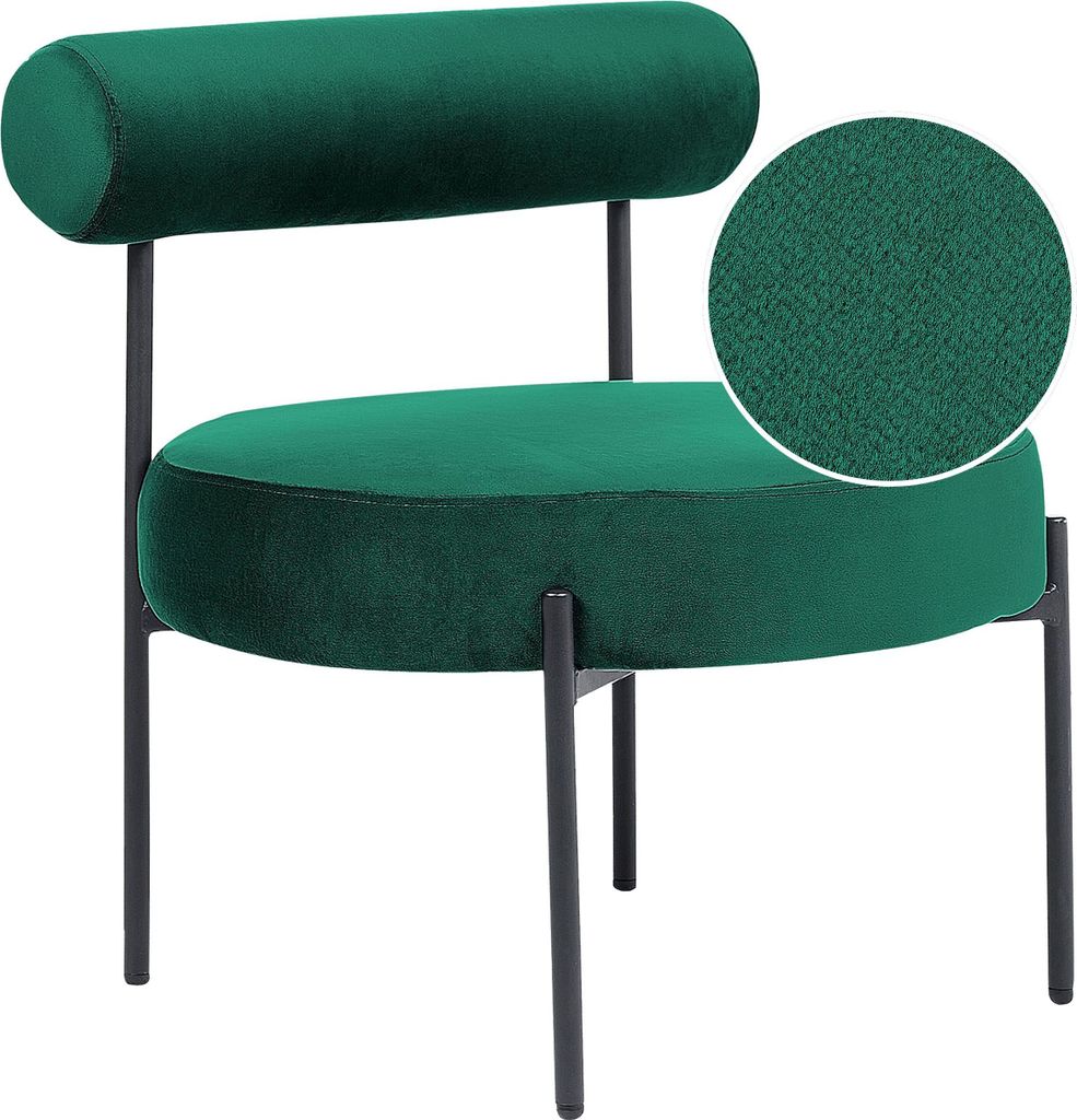 BELIANI Sessel Smaragdgrün Samtstoff Rund mit Niedriger Lehne Schwarzen Metallbeinen Retro-Design Wohnzimmer Möbel Ausstattung Sitzecke Sitzmöbel