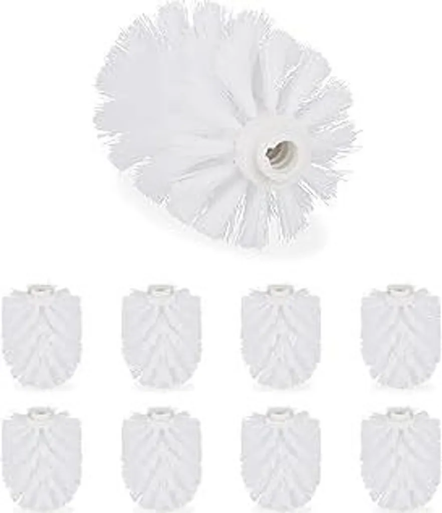 Relaxdays, testina di ricambio bianca per scopino WC, set da 9 pezzi, testina di ricambio per scopino WC, plastica, filettatura 12 mm, D: 8 cm, 9 pezzi