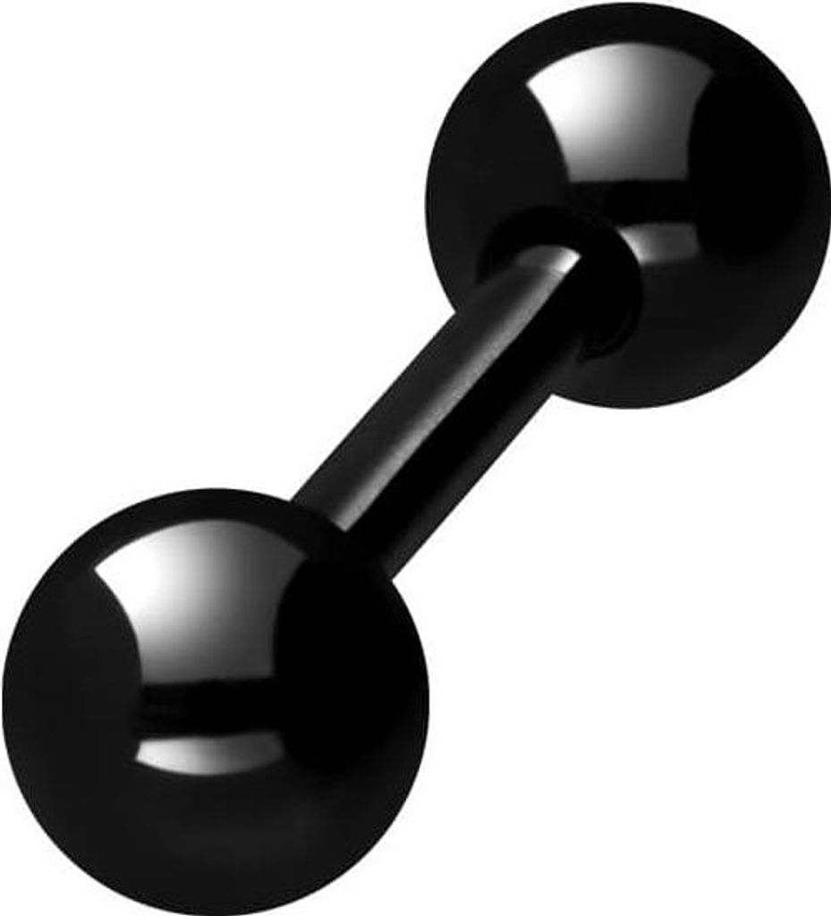 Zungenpiercing, Intim-Piercing Titan Barbell Schwarz Stablänge: 8mm + Stabstärke: 1,6mm + Kugelgröße: 5mm
