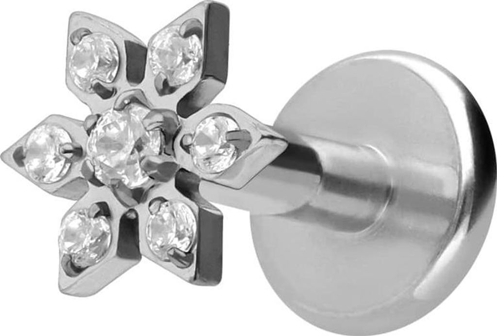 Ohrpiercing, Nasenpiercing Titan Labret mit Innengewinde KRISTALLBLUME Silber Stablänge: 5mm | Stabstärke: 1,2mm