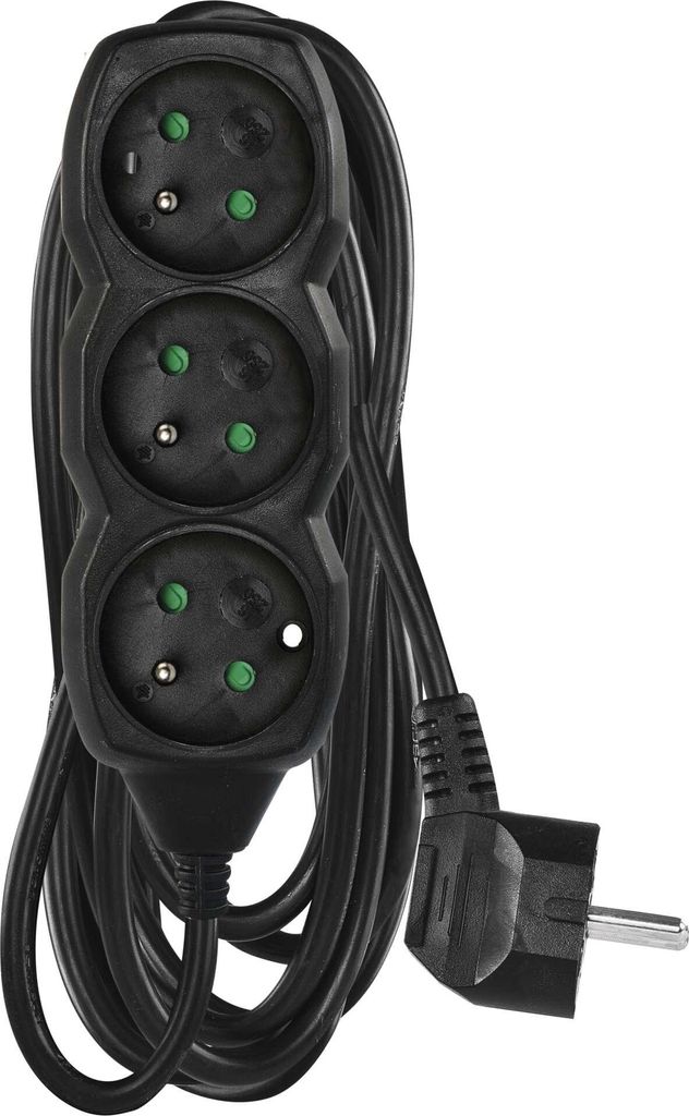 Prodlužovací kabel 5 m / 3 zásuvky / černý / PVC / 1 mm2