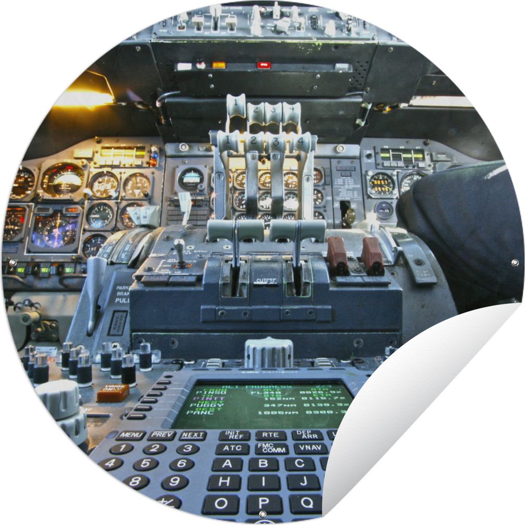 MuchoWow Gartenposter Outdoor-Poster Rund Cockpit - Knöpfe - Flugzeug Ø 90 cm Gartendeko Rundes Poster draußen