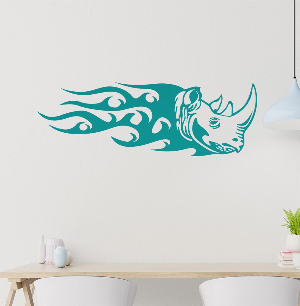 Nashorn Flammen Wandtattoo in 6 Größen - Wandaufkleber Wall Sticker - Dekoration, Küche, Wohnzimmer, Schlafzimmer, Badezimmer