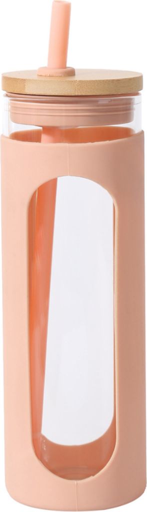 600ml Glasbecher, mit Bambusdeckel und Strohhalm, auslaufsichere Glasflasche, mit Silikonschutzhülle, ohne BPA.