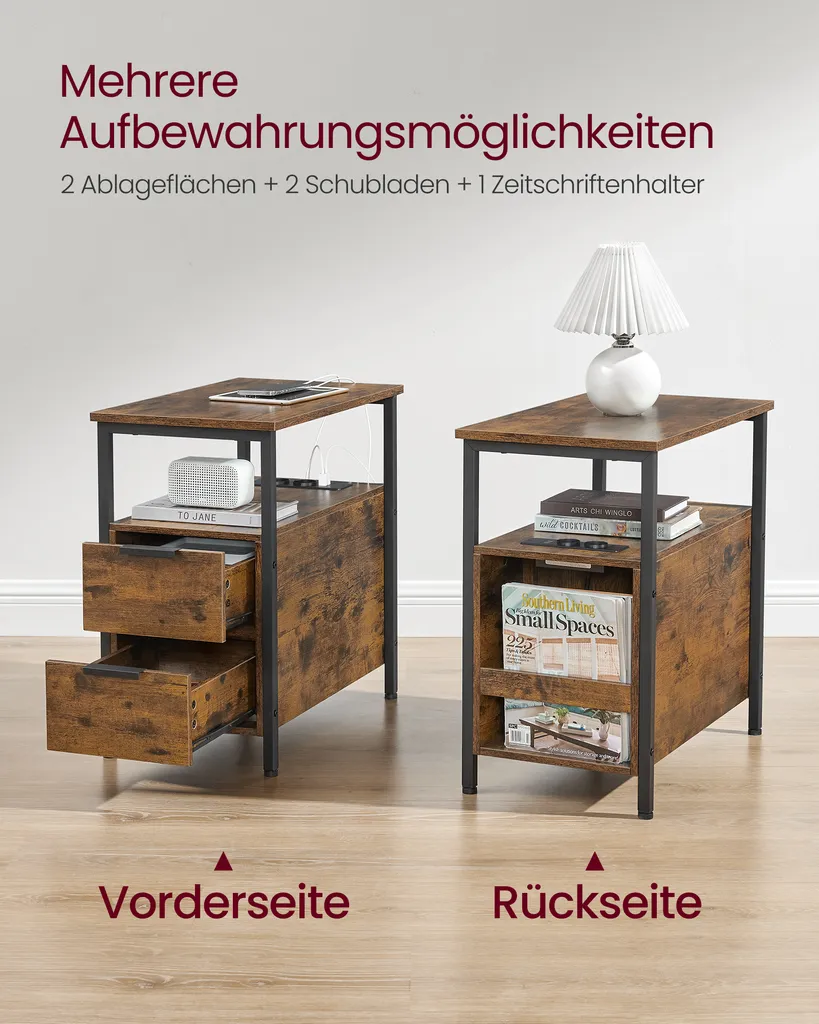 Petite Table d'Appoint avec Prises USB et 2 Tiroirs de Rangement Fermés - 10