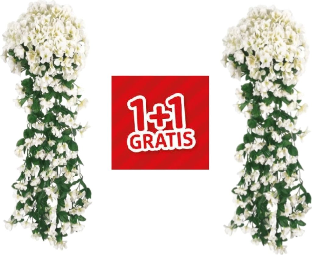 Hängender Orchideen-Strauß Kunstpflanze Dekoration - HANGROSE 1+1 GRATIS Weiß + Weiß