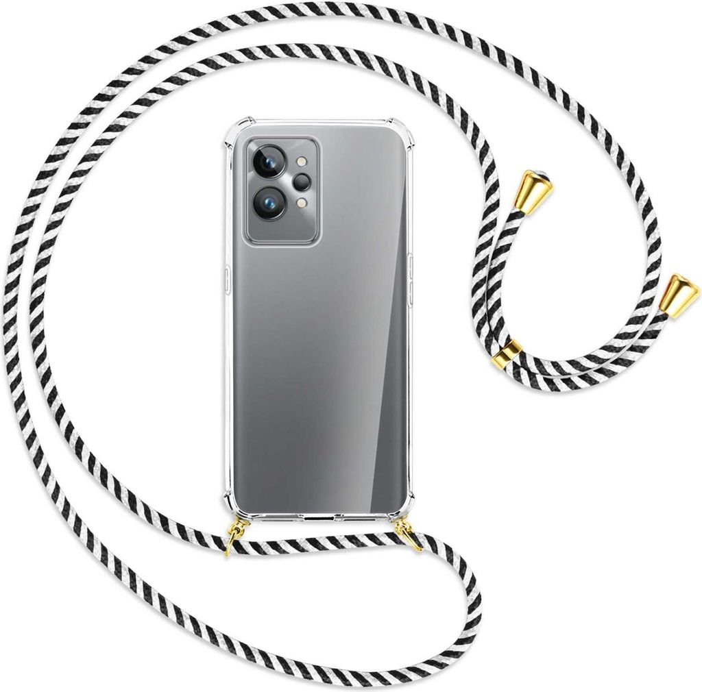 Handykette Backcover-Schutzhülle mit Band (Metall goldfarben) für Realme GT2 Pro (RMX3301,RMX3300) - schwarz/weiß gestreift