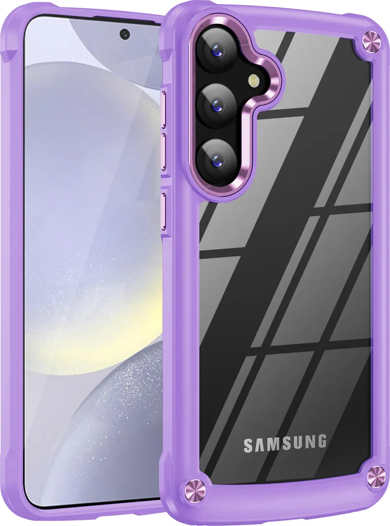 Custodia per Samsung Galaxy S24, paracolpi ibrido in PC TPU trasparente e custodia antiurto Viola
