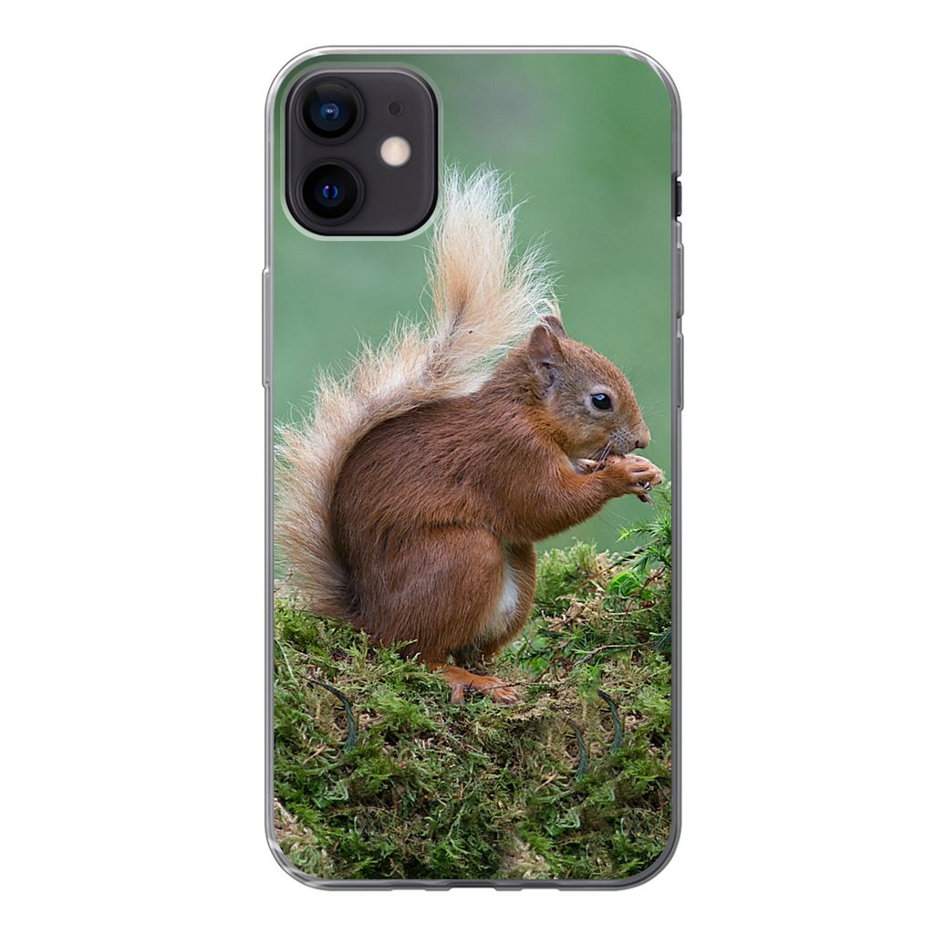 MuchoWow Handyhülle Schutzhülle Hülle für iPhone 12 mini Eichhörnchen - Wald - Moos Silikon Softcase Handy Hülle - Bild