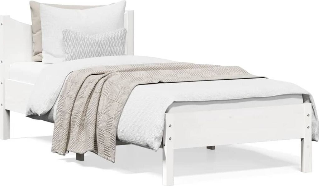 Design Massivholzbett Weiß 75x190 cm Kiefer, Klassische Betten 2024 Neu