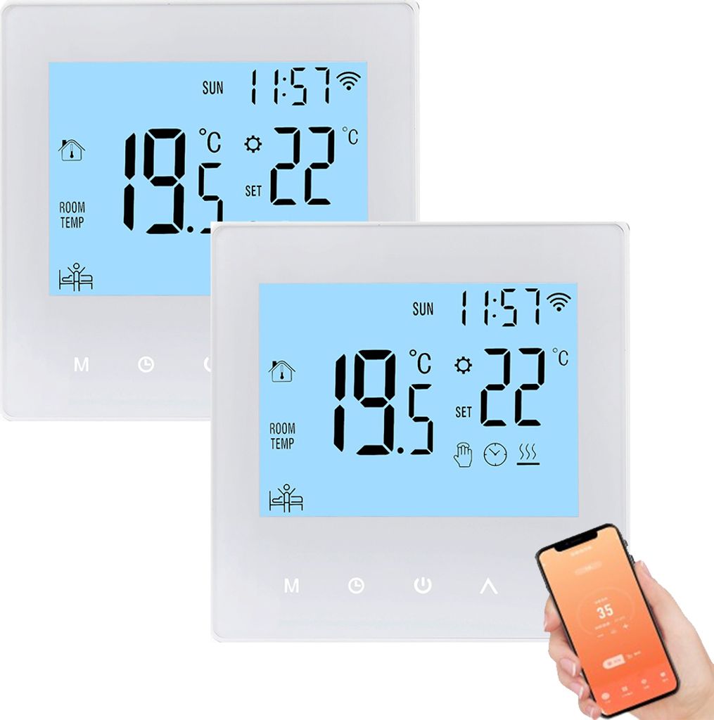 2X Digital LCD Tuya WiFi Raumthermostat, Programmierbares Thermostat fuer 16A Elektroheizung ,Wandthermostat Unterputz Fu?bodenheizung Innenthermom...
