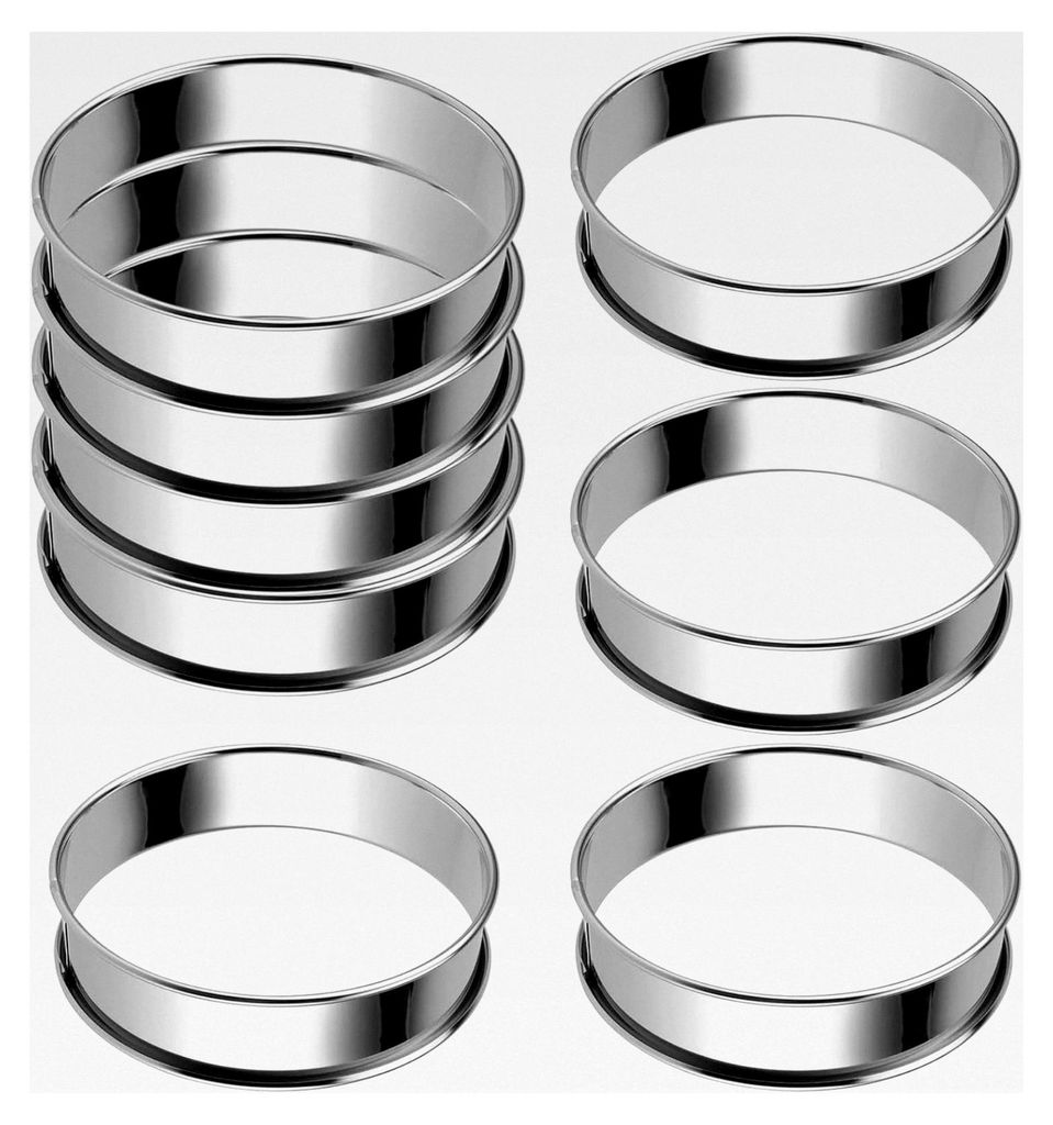 8 Stück Dessertringe 10 cm Durchmesser, Edelstahl Backringe, Runde Muffinringe, Tortenring, Crumpets Ringe, Tartelette Förmchen für Kochen und B...