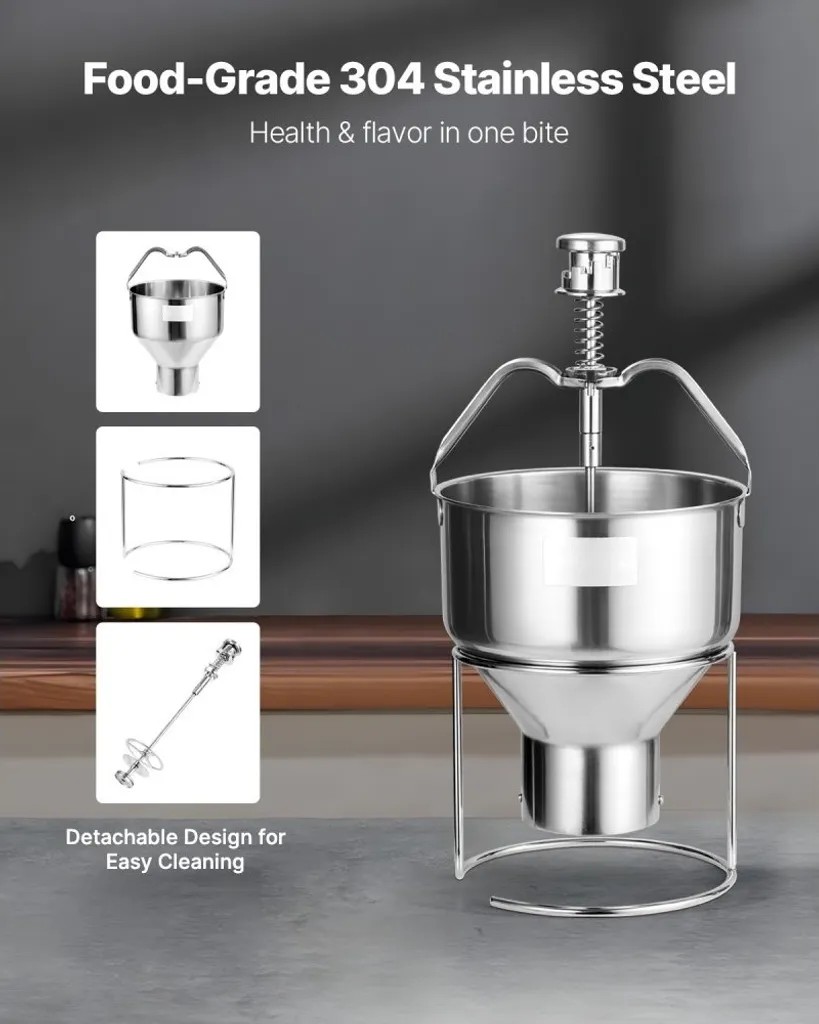Machine à beignets manuelle inox 2,4L - Distributeur de pâte avec support - 2