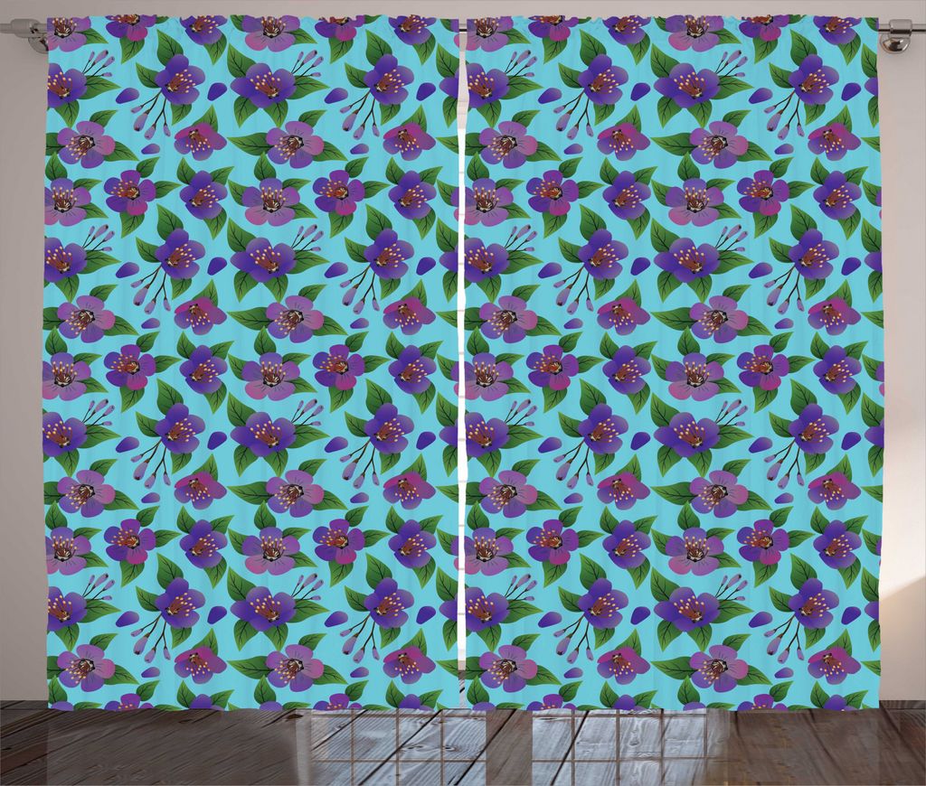 ABAKUHAUS Asian Blätter Rustikaler Vorhang, Bunte Flora Entwurf, Wohnzimmer Universalband Gardinen mit Schlaufen und Haken, 280 x 245 cm, Mehrfarbig
