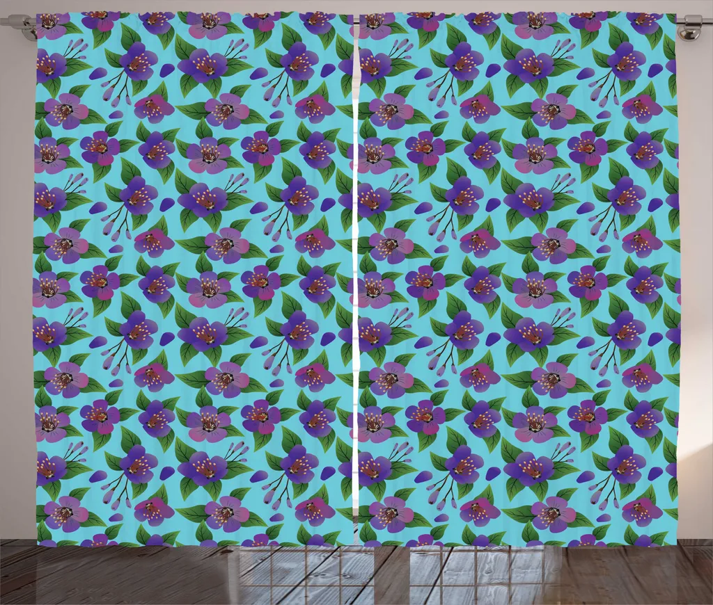 ABAKUHAUS Tenda rustica con foglie asiatiche, disegno floreale colorato, tenda universale per soggiorno con passanti e ganci, 280 x 245 cm, multicolore - 1