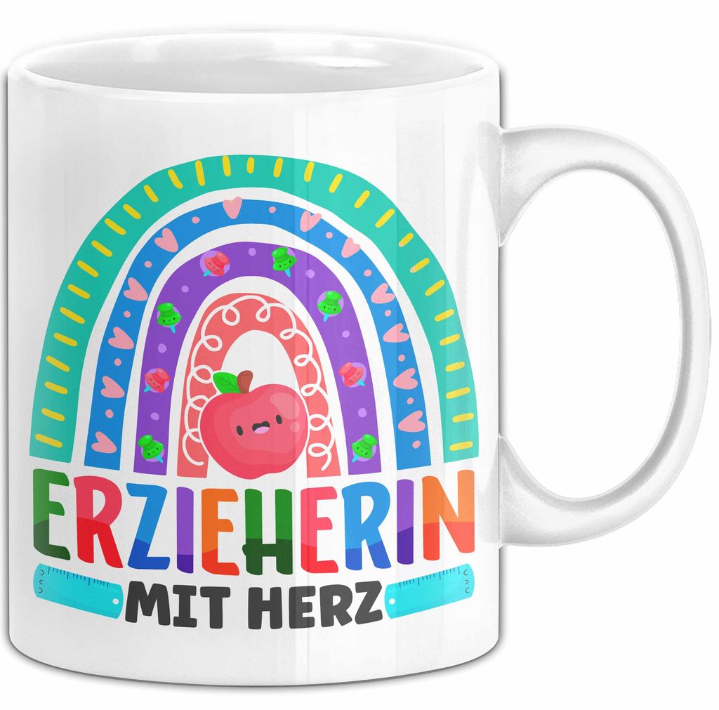 Erzieherin Mit Herz Tasse Lustiges Geschenk Für Erzieherin Kindergarten Frau (Weiß)