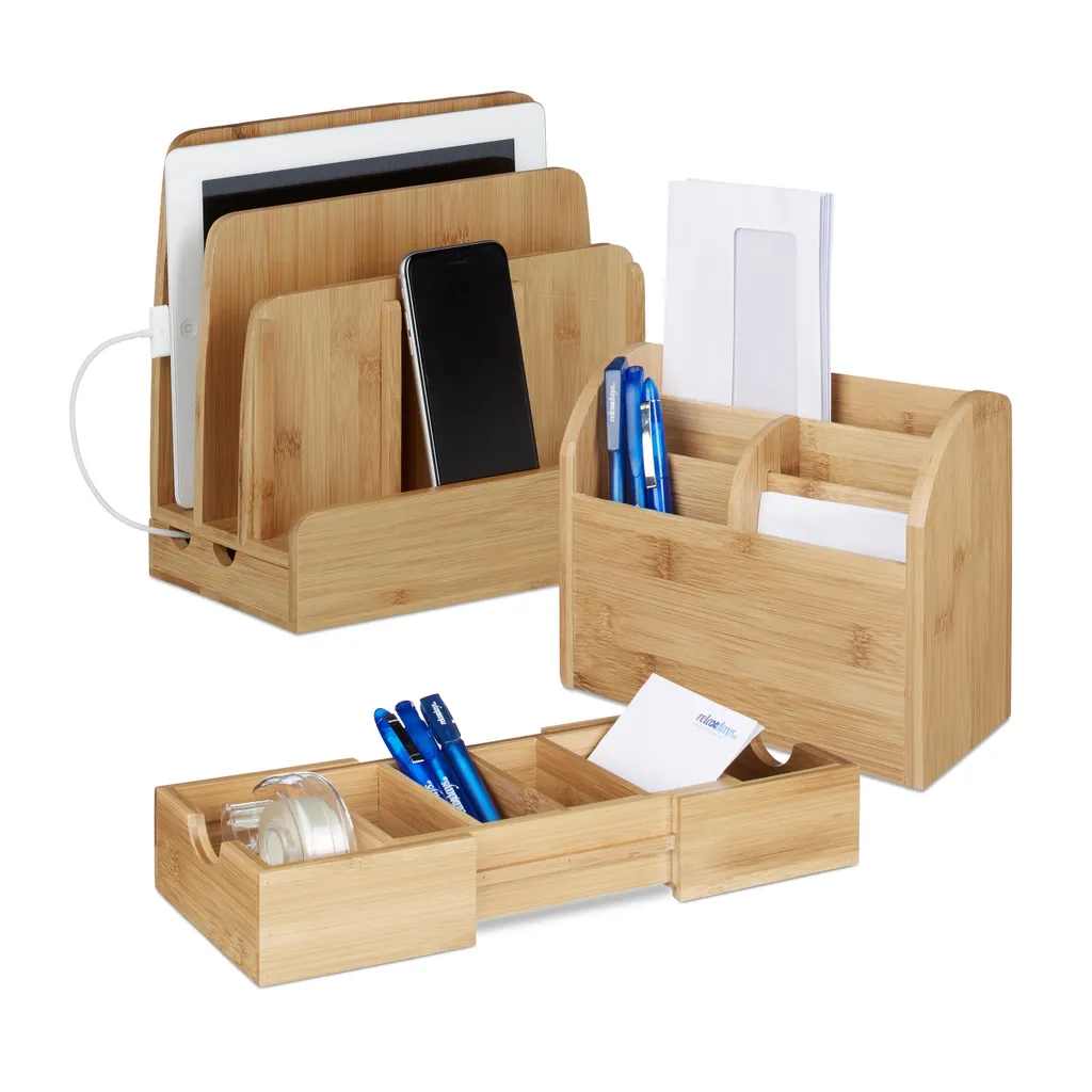 Set Scrivania Relaxdays 3 Pezzi - Organizer Ufficio e Scuola