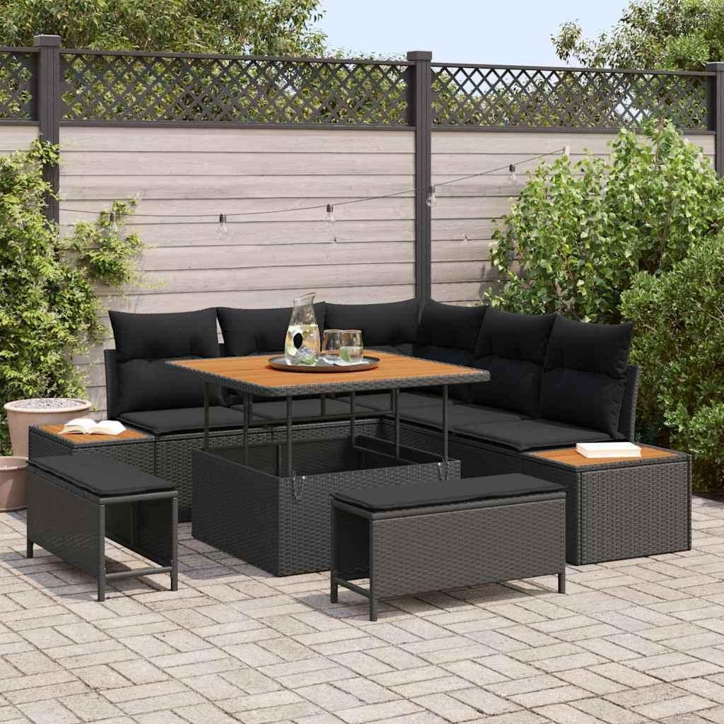 Möbel Garten-Sofa-Set mit Kissen 8 pcs Schwarz Poly Rattan - Gartensofas 3364854