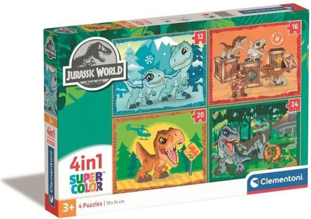 Puzzle, Clementoni Supercolor 4 in 1 Jurassic World Progressiv, 12, 16, 20, 24 Teile, ab 3 Jahren, Italy