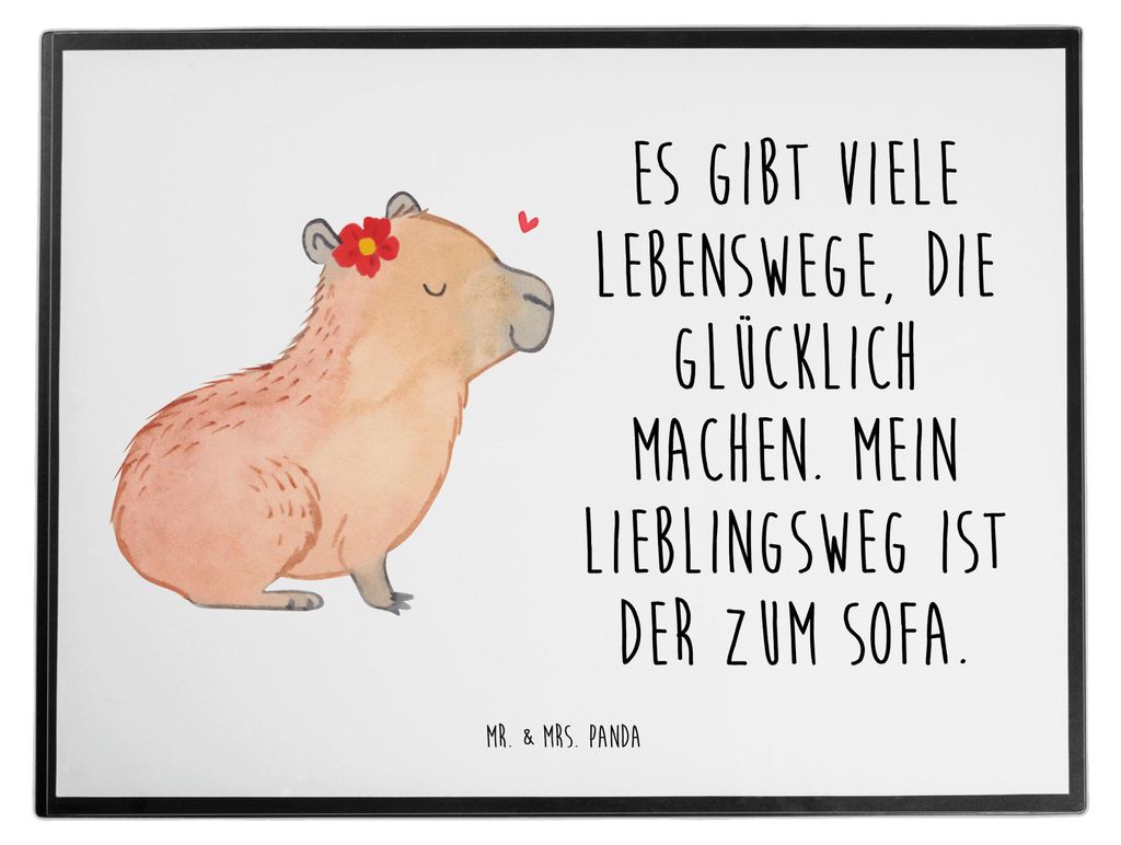 Mr. & Mrs. Panda Schreibunterlage Capybara Blume - Weiß - Geschenk, schreibtischunterlagen, Gute Laune, Unterlage Schreibtisch, schreibauflage, sc...