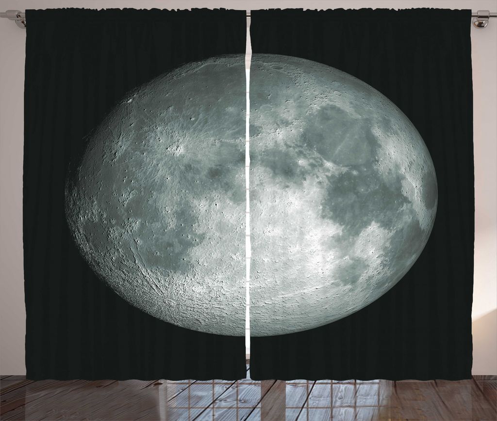 ABAKUHAUS Galaxis Rustikaler Gardine, Trippy Mond Planet Weltraum, Schlafzimmer Kräuselband Vorhang mit Schlaufen und Haken, 280 x 175 cm, Grau sc...