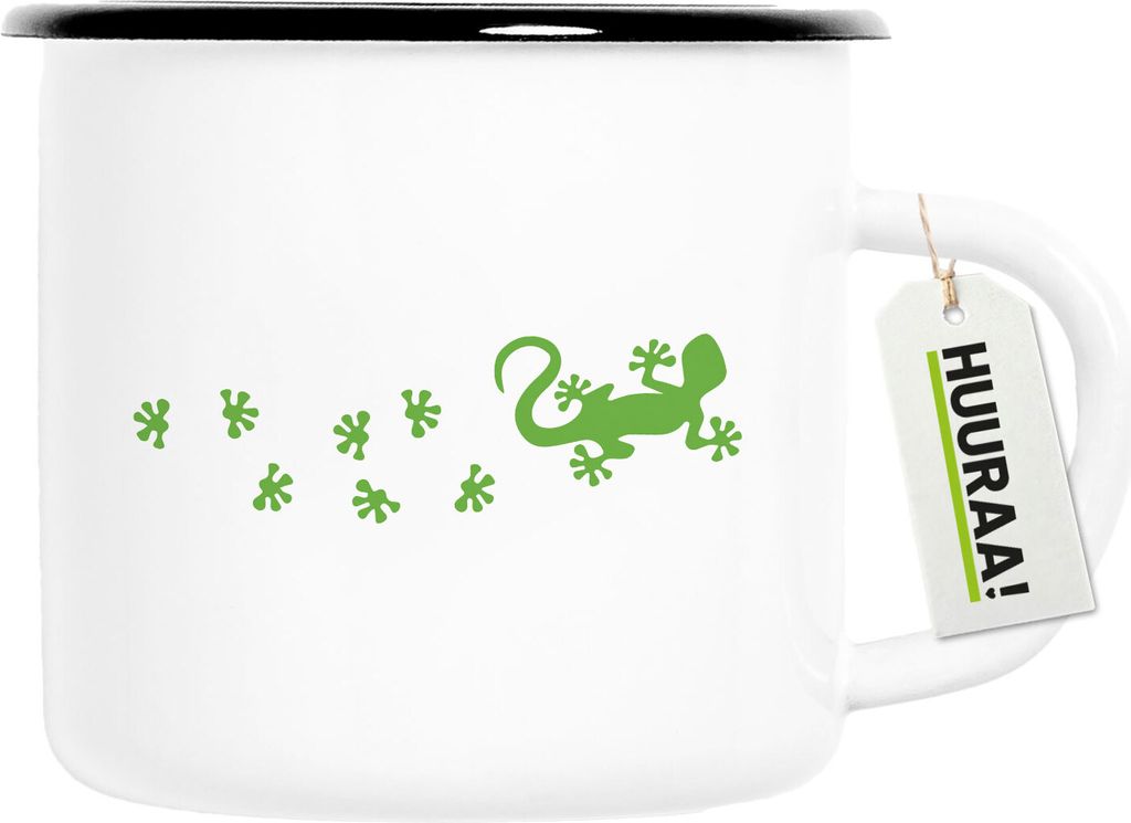 Huuraa Emaille Tasse Gecko Tapsen 300ml Vintage Campingbecher Geschenkidee