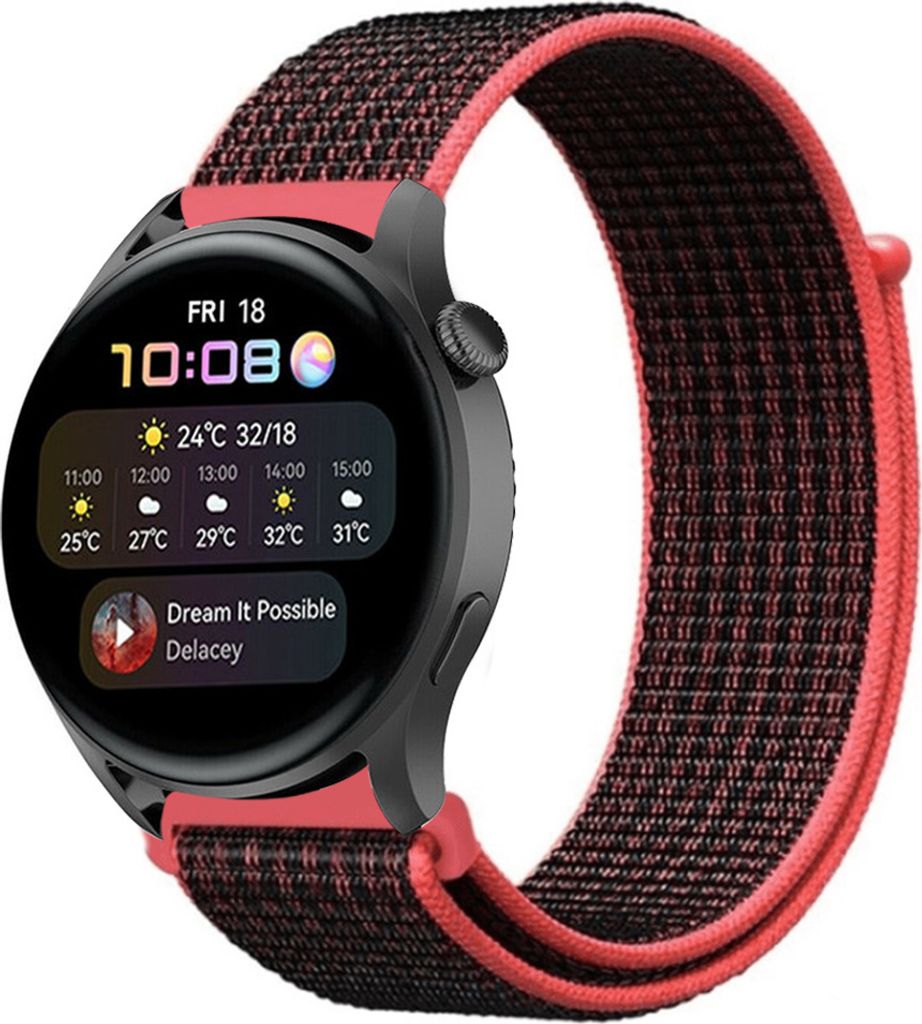 Strap-it Huawei Watch 3 (Pro) Nylonarmband (Schwarz/Rot)