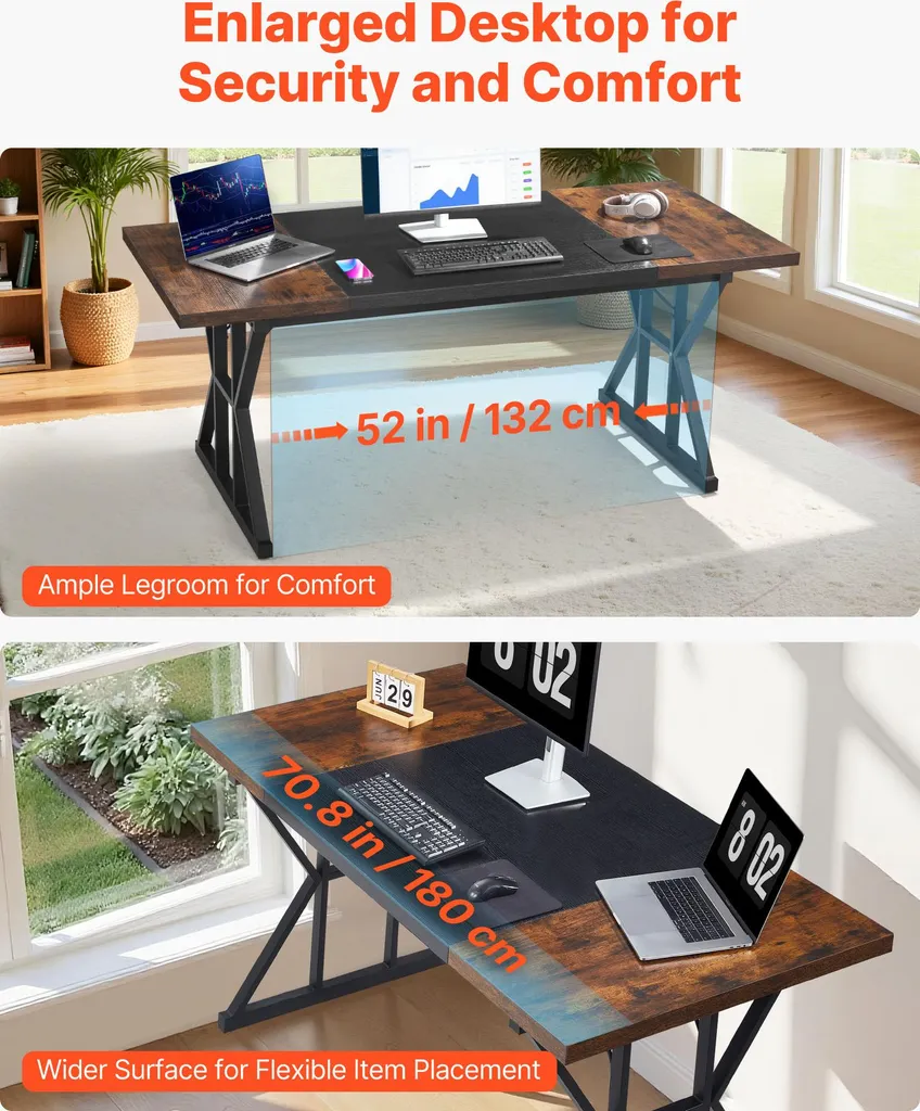 Table d'ordinateur Robuste 180x80 cm Charge 68kg Bureau Design Noir