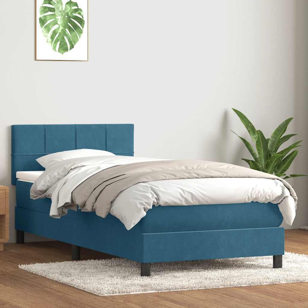 Stabli Möbel Bettrahmen inkl. Lattenrost - Boxspringbett mit Matratze Dunkelblau 80x220 cm Samt - Klassische Betten CC3272639 4parcel