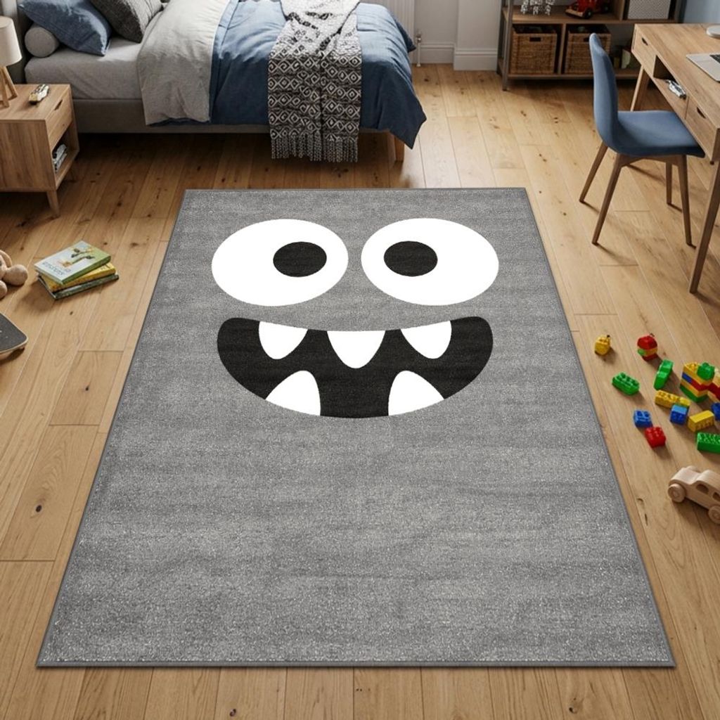 Design Kinderteppich Grau Monster Look Größe - 140 x 200 cm