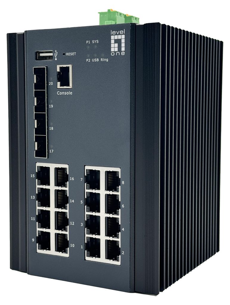LevelOne 20-Port L2+ Managed Gigabit Industrieswitch, 16x Produktbild 