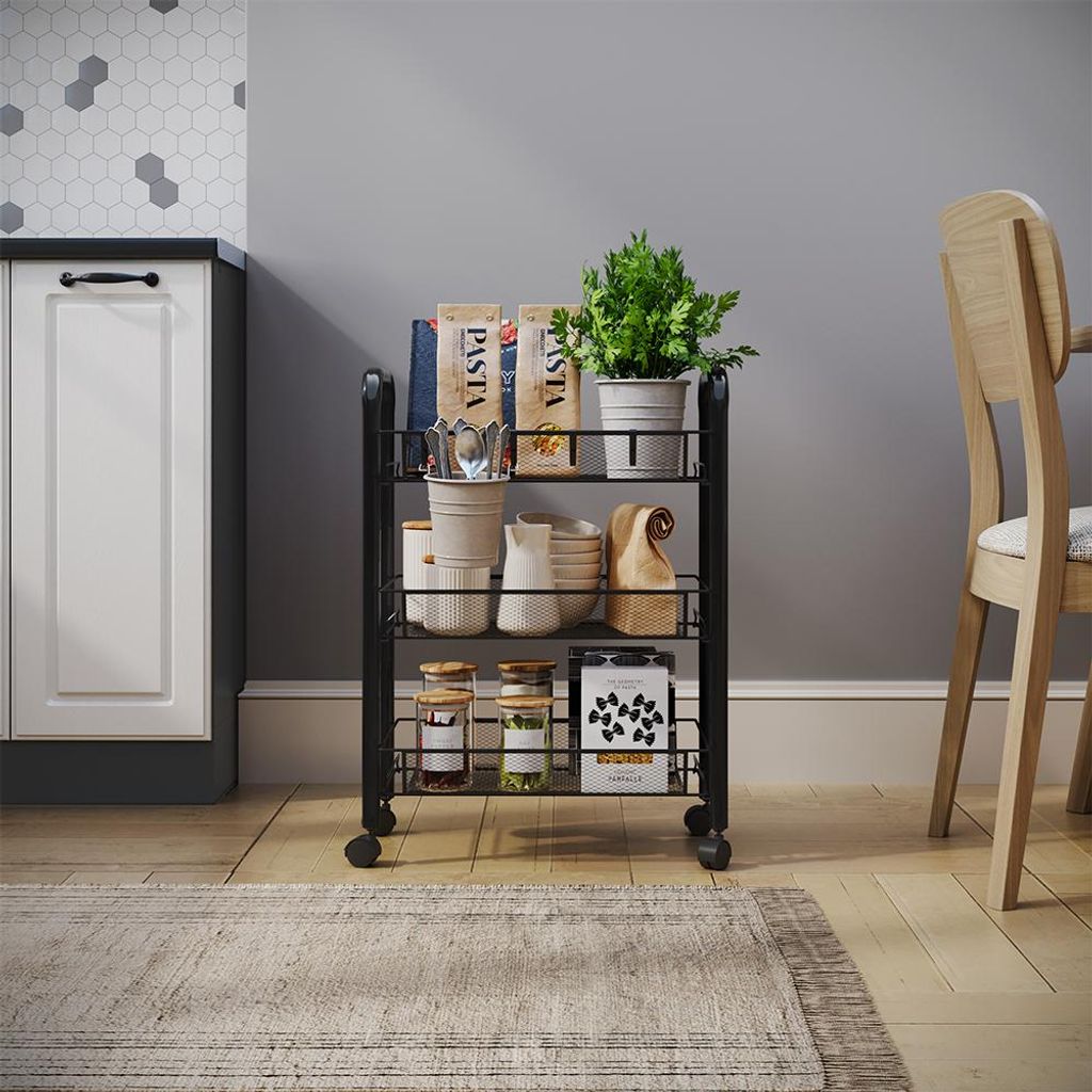 Vicco Rollcontainer Tarro, 45 x 64 cm mit 3 Ablagefächern, Schwarz