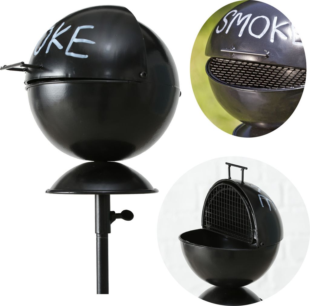 LS-LebenStil XL Windaschenbecher Metall BBQ Grill Smoke Schwarz Gartenstab 65-115cm Windaschenbecher Aschenbecher Ascher Slogan Spruch Ashtray
