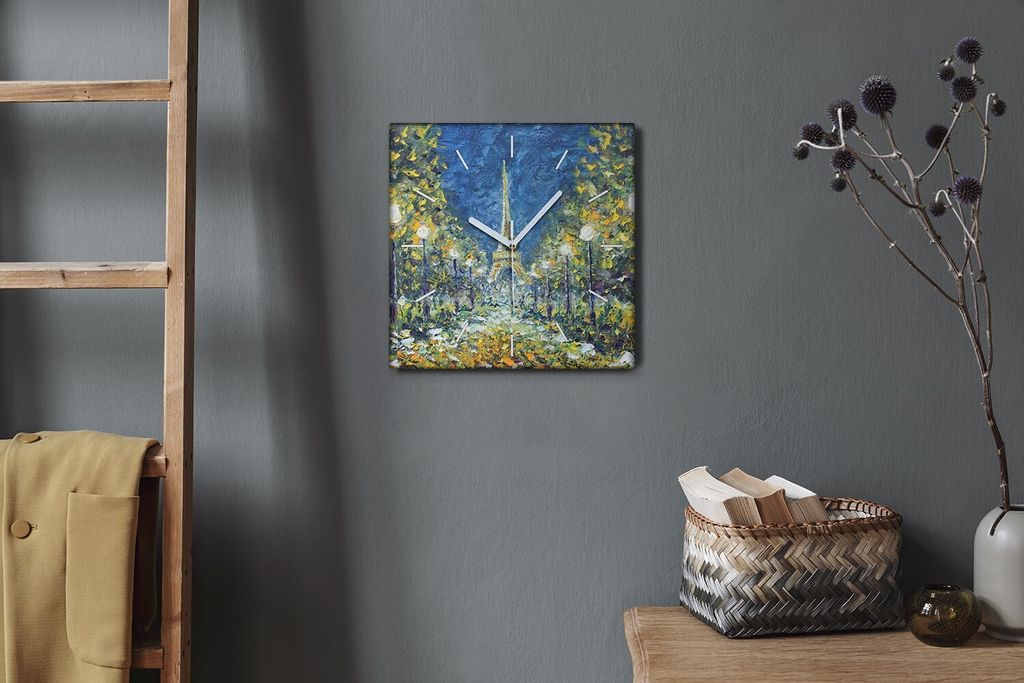 Coloray Hodiny Unikátní 30x30 cm Tiché hodiny Pro obývací pokoj a kuchyň Nástěnné hodiny Plátno Bílé ručičky hodin - Park Tree Tower ...